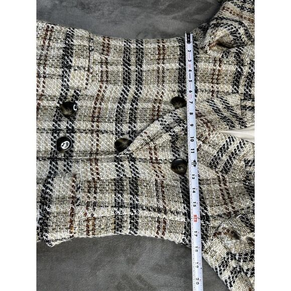 ZARA WOMAN DOUBLE-BREASTED TEXTURED CHECK BLAZER SAND BLACK 2075/299 FW20 Large - Picture 9 of 14